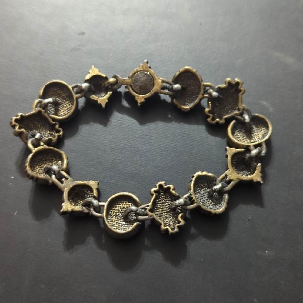 Vintage Gold Tone Orange Cream Enamel Sparkle Magnetic Clasp Statement Bracelet - Picture 5 of 6